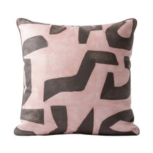 Load image into Gallery viewer, Decorative pillow with abstract black pattern on pink background
