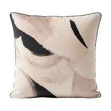 Load image into Gallery viewer, Decorative pillow with abstract black and beige design on a white background