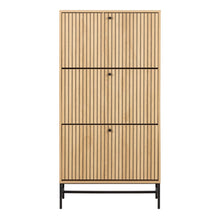 Load image into Gallery viewer, Wooden cabinet with slatted doors on a white background