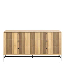 Load image into Gallery viewer, Wooden dresser with horizontal slats and black legs on a white background