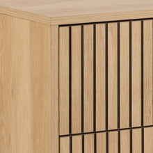 Load image into Gallery viewer, Wooden panel with vertical slats and a light wood finish.