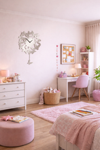 Load image into Gallery viewer, Pink-themed bedroom with a desk, chair, and decorative items.