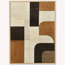 Load image into Gallery viewer, Geometric patterned rug with brown, black, and beige colors on a white background