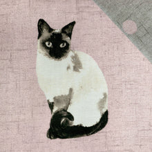 Load image into Gallery viewer, Siamese cat with black face and paws on a textured pink background