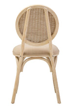 Load image into Gallery viewer, Beige wicker chair with cushioned seat on a white background