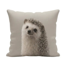 Load image into Gallery viewer, Pillow with a hedgehog design on a beige background
