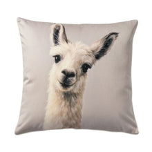 Load image into Gallery viewer, Pillow with a llama face design on a beige background