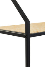 Load image into Gallery viewer, Black metal frame with woven rattan shelf on a white background