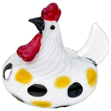 Load image into Gallery viewer, Decorative teapot shaped like a rooster with red comb and yellow polka dots on a white background