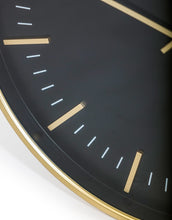 Load image into Gallery viewer, Close-up of a clock face with black background and gold accents
