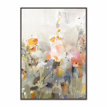 Load image into Gallery viewer, Abstract art print with colorful flowers in a black frame on a white background