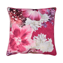Load image into Gallery viewer, Floral-patterned pillow with pink and white flowers on a pink background