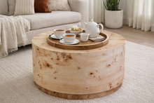 Load image into Gallery viewer, Wooden coffee table with tea set in a living room setting