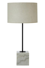 Load image into Gallery viewer, Table lamp with marble base and beige lampshade on a white background