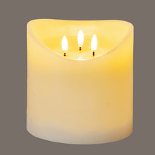 Load image into Gallery viewer, Flickering candle with three visible flames on a gray background