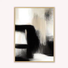Load image into Gallery viewer, Abstract art print with black and white brush strokes in a gold frame on a white background