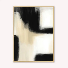 Load image into Gallery viewer, Abstract art print with black and white brush strokes in a gold frame on a white background
