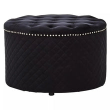 Load image into Gallery viewer, Zamora Round Black Velvet Ottoman
