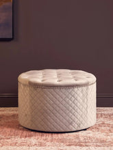 Load image into Gallery viewer, Zamora Round Grey Velvet Ottoman