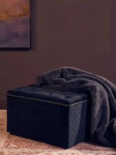 Load image into Gallery viewer, Zamora Square Black Velvet Ottoman