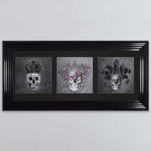 Load image into Gallery viewer, King,Queen And Jester Skull Triptych Card Framed Wall Art