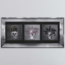 Load image into Gallery viewer, King,Queen And Jester Skull Triptych Card Framed Wall Art