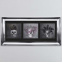 Load image into Gallery viewer, King,Queen And Jester Skull Triptych Card Framed Wall Art