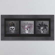 Load image into Gallery viewer, King,Queen And Jester Skull Triptych Card Framed Wall Art