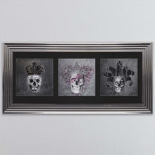 Load image into Gallery viewer, King,Queen And Jester Skull Triptych Card Framed Wall Art