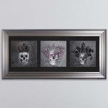 Load image into Gallery viewer, King,Queen And Jester Skull Triptych Card Framed Wall Art