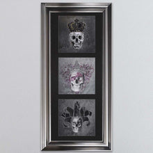 Load image into Gallery viewer, King,Queen And Jester Skull Triptych Card Framed Wall Art