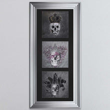 Load image into Gallery viewer, King,Queen And Jester Skull Triptych Card Framed Wall Art