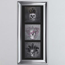 Load image into Gallery viewer, King,Queen And Jester Skull Triptych Card Framed Wall Art