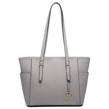Load image into Gallery viewer, FAUX LEATHER ADJUSTABLE HANDLE TOTE BAG LIGHT GREY