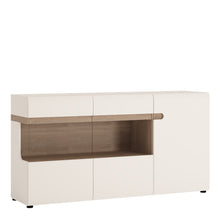 Load image into Gallery viewer, Chelsea Living 3 Door Glazed Sideboard in white with an Truffle Oak Trim
