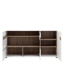 Load image into Gallery viewer, Chelsea Living 3 Door Glazed Sideboard in white with an Truffle Oak Trim