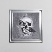 Load image into Gallery viewer, Skull With Feather And A Crow Grey Framed Wall Art