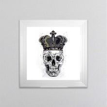 Load image into Gallery viewer, King Skull With Crown White Framed Wall Art