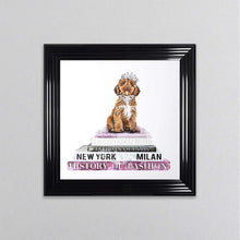 Load image into Gallery viewer, Cockapoo On A Pink Bookstack Framed Wall Art
