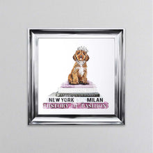 Load image into Gallery viewer, Cockapoo On A Pink Bookstack Framed Wall Art