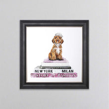 Load image into Gallery viewer, Cockapoo On A Pink Bookstack Framed Wall Art