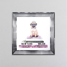 Load image into Gallery viewer, Pug On A Pink Bookstack Framed Wall Art