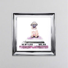 Load image into Gallery viewer, Pug On A Pink Bookstack Framed Wall Art