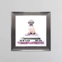 Load image into Gallery viewer, Pug On A Pink Bookstack Framed Wall Art