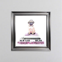 Load image into Gallery viewer, Pug On A Pink Bookstack Framed Wall Art