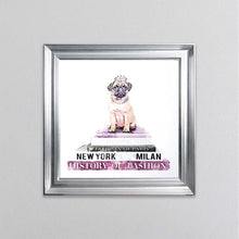 Load image into Gallery viewer, Pug On A Pink Bookstack Framed Wall Art