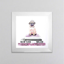 Load image into Gallery viewer, Pug On A Pink Bookstack Framed Wall Art