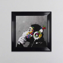 Load image into Gallery viewer, Thinking Monkey Wearing Headphones Framed Wall Art