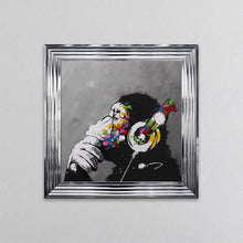 Load image into Gallery viewer, Thinking Monkey Wearing Headphones Framed Wall Art