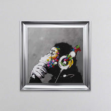 Load image into Gallery viewer, Thinking Monkey Wearing Headphones Framed Wall Art